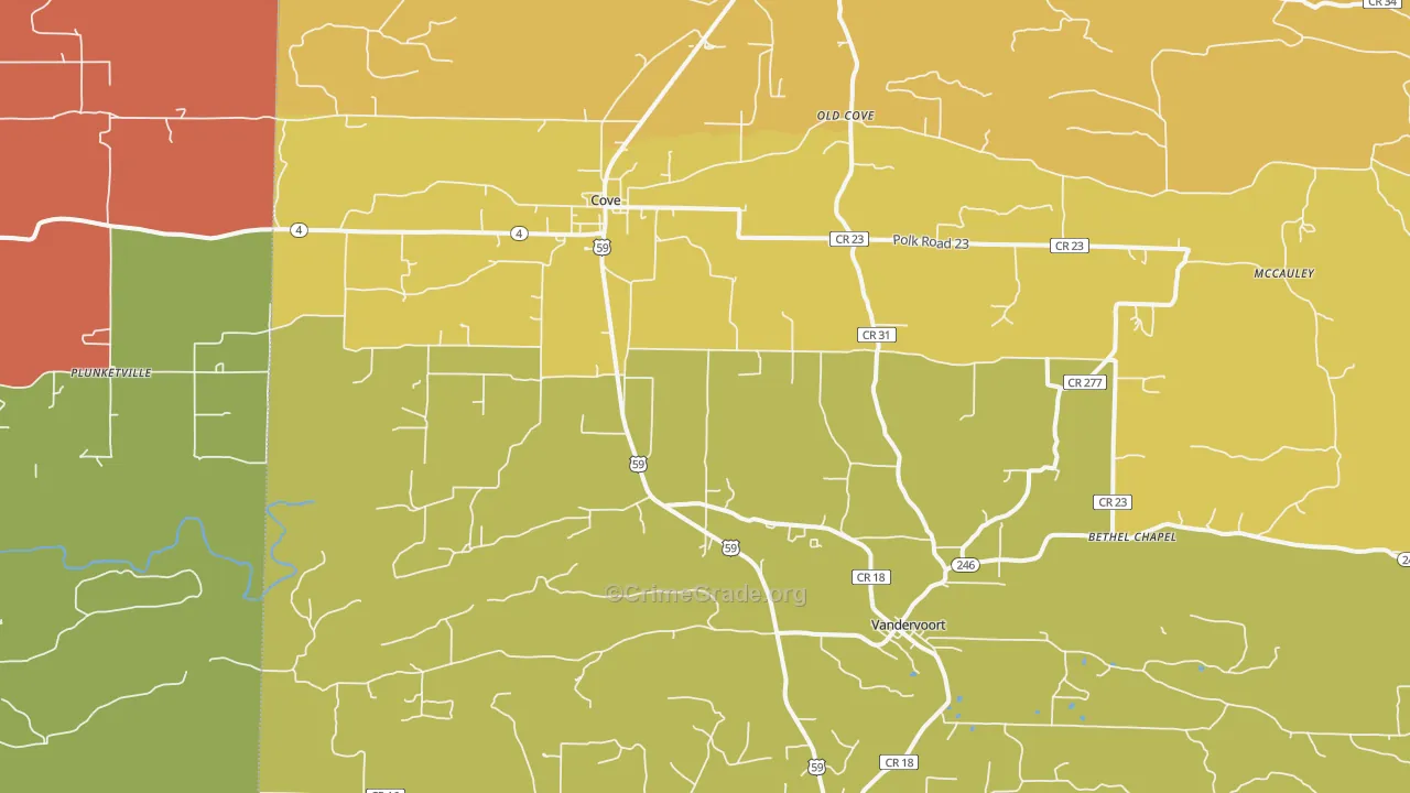 Cove, AR Map of Murder Rates