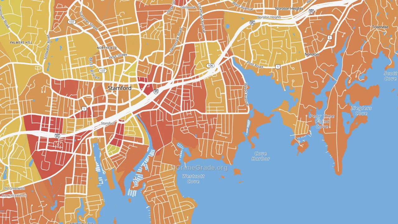 Cove-East Side, Stamford, CT Map of Murder Rates