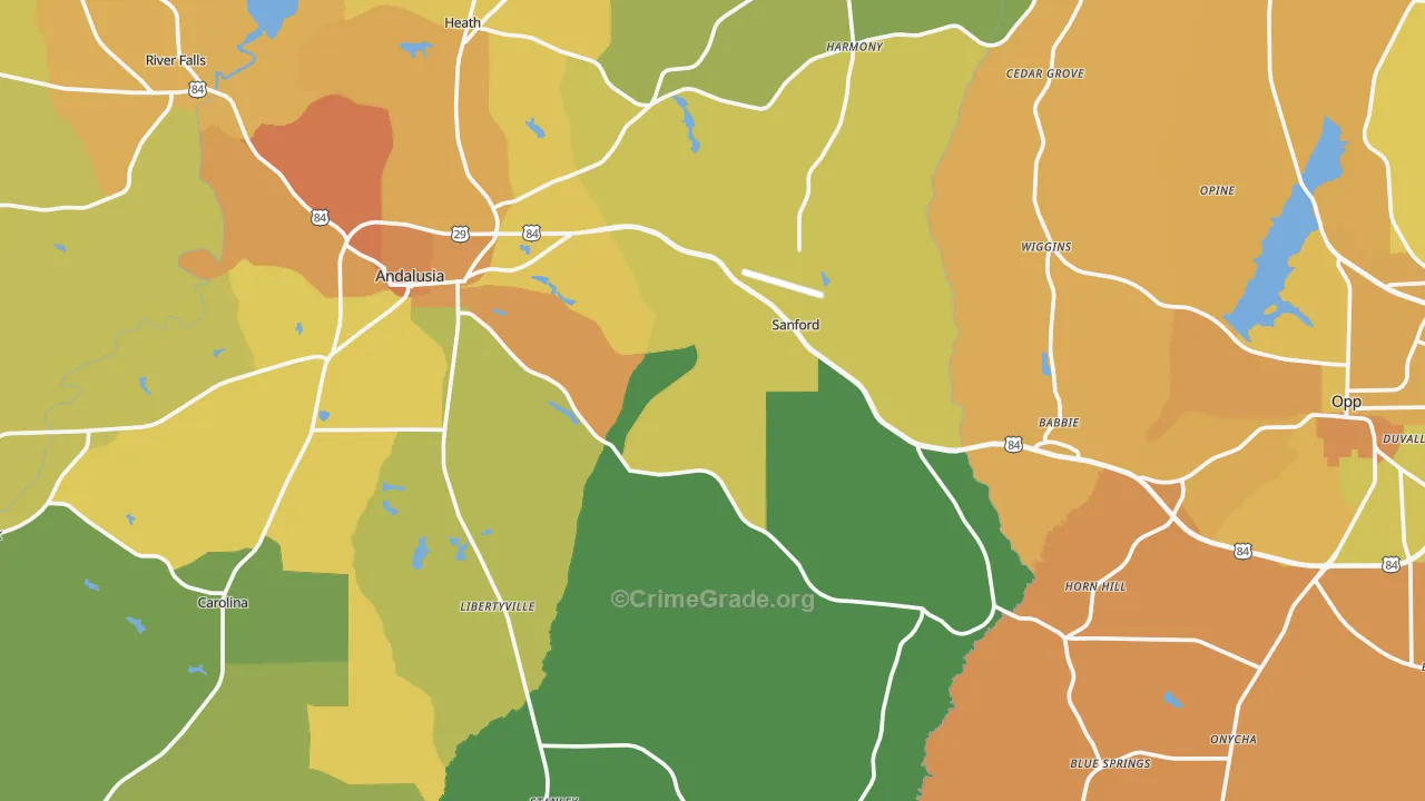 Covington County, AL Map of Murder Rates