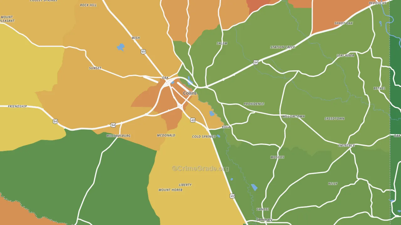 Covington County, MS Map of Murder Rates
