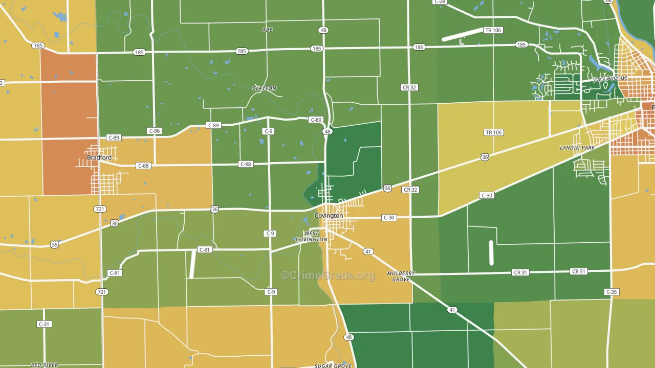 Covington, OH Map of Murder Rates