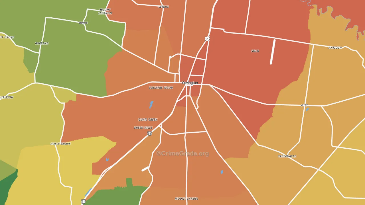 Covington, TN Map of Murder Rates