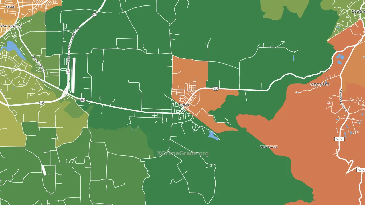 Cowan, TN Map of Murder Rates