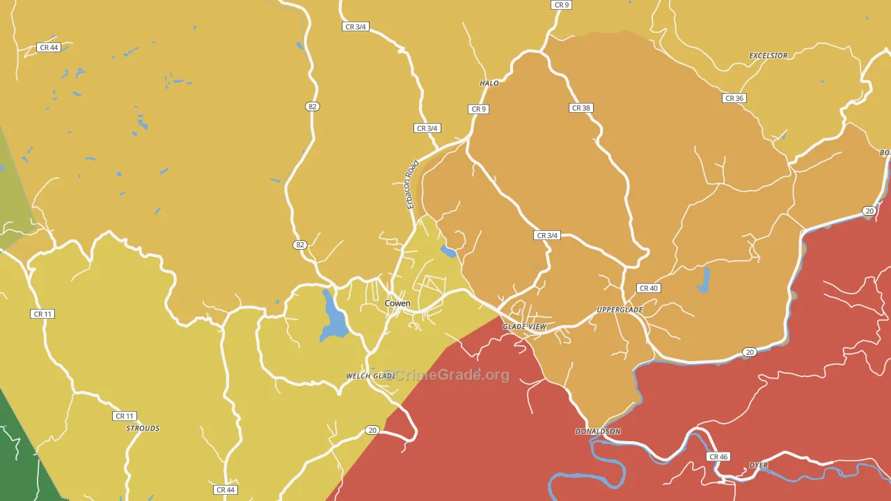 Cowen, WV Map of Murder Rates