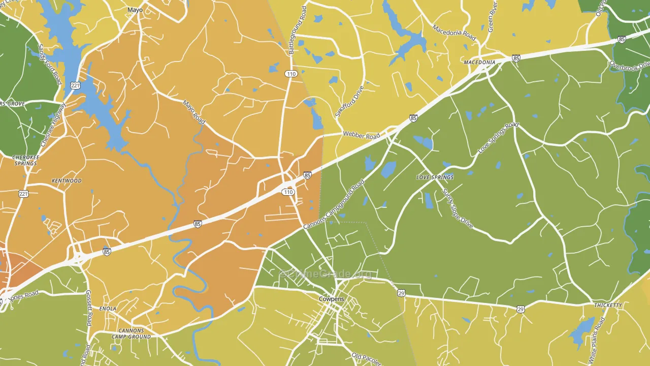 Cowpens, SC Map of Murder Rates