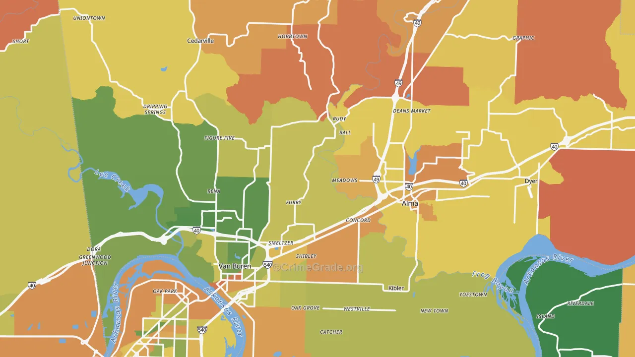 Crawford County, AR Map of Murder Rates