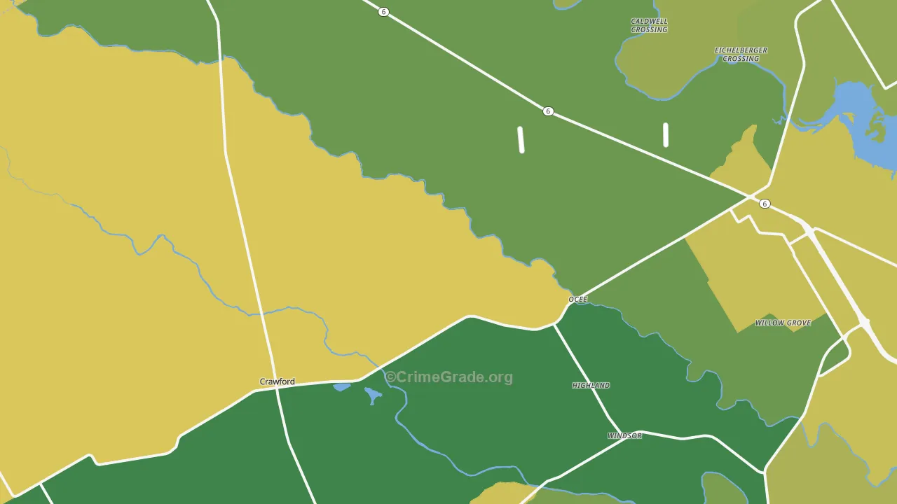 Crawford, TX Map of Murder Rates