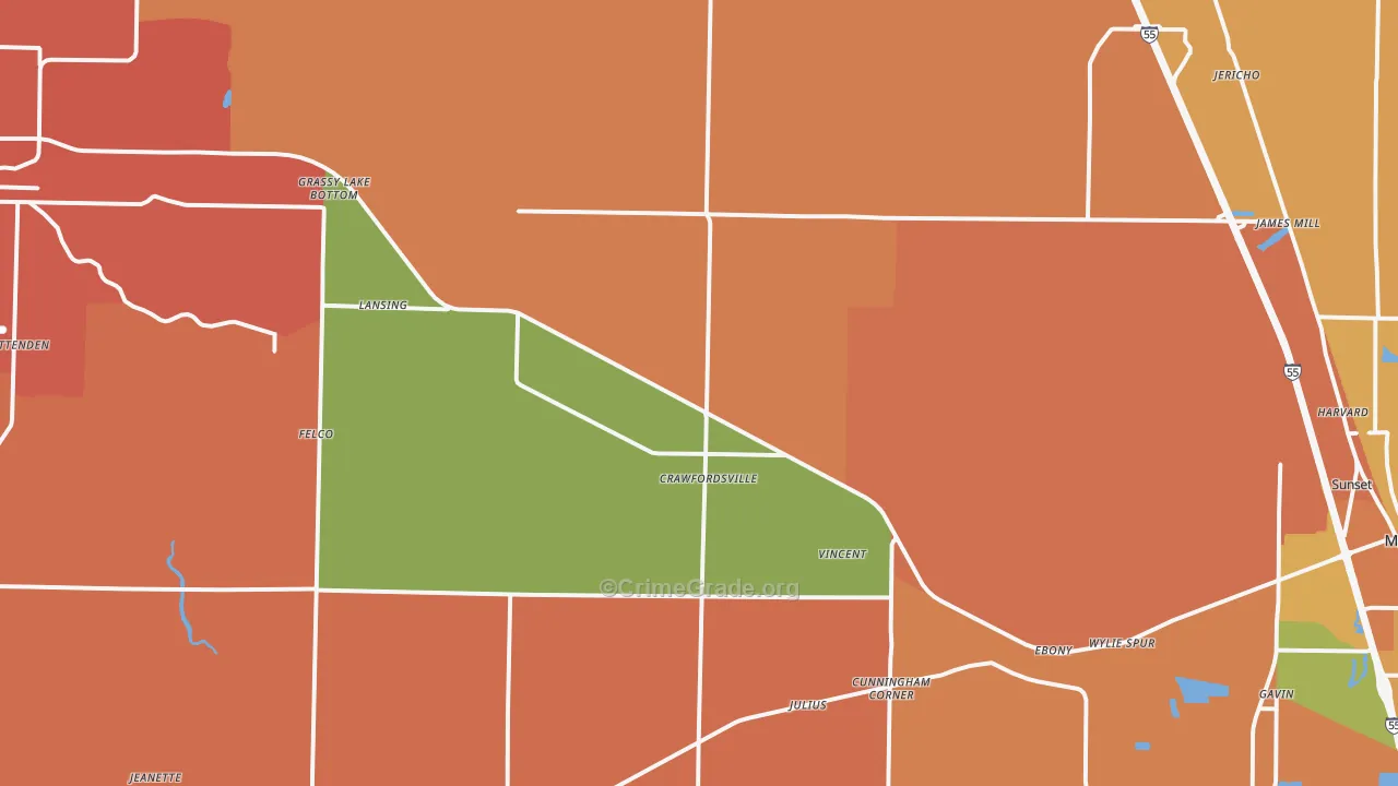 Crawfordsville, AR Map of Murder Rates