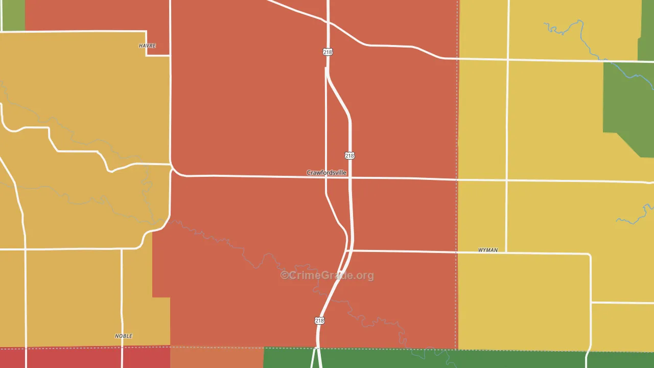 Crawfordsville, IA Map of Murder Rates