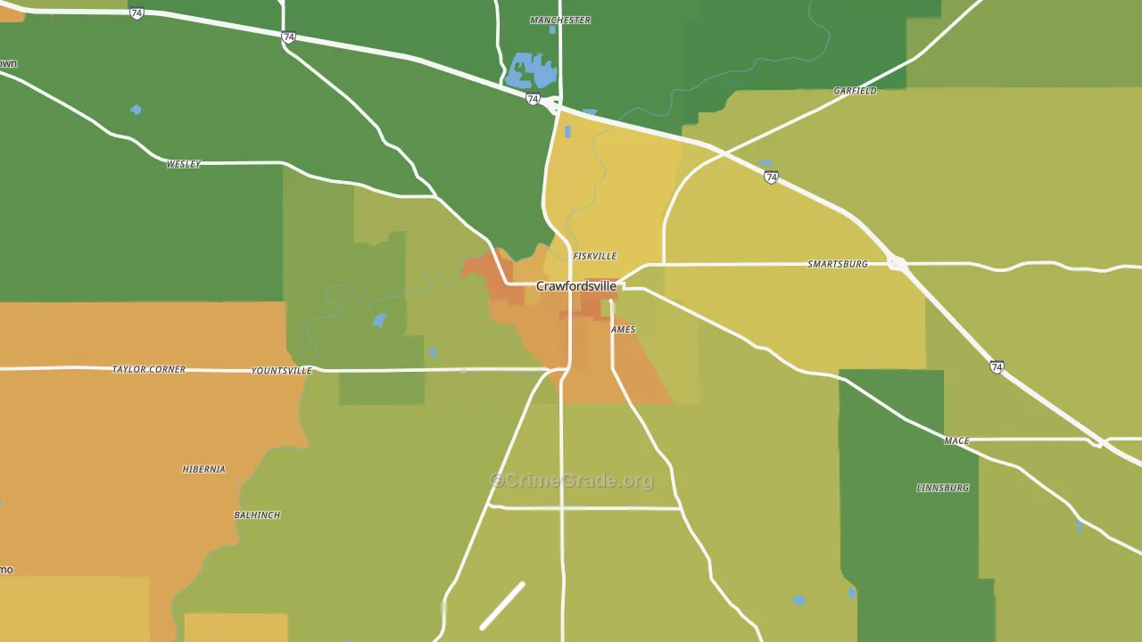 Crawfordsville, IN Map of Murder Rates