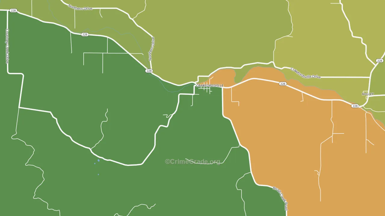 Crawfordsville, OR Map of Murder Rates