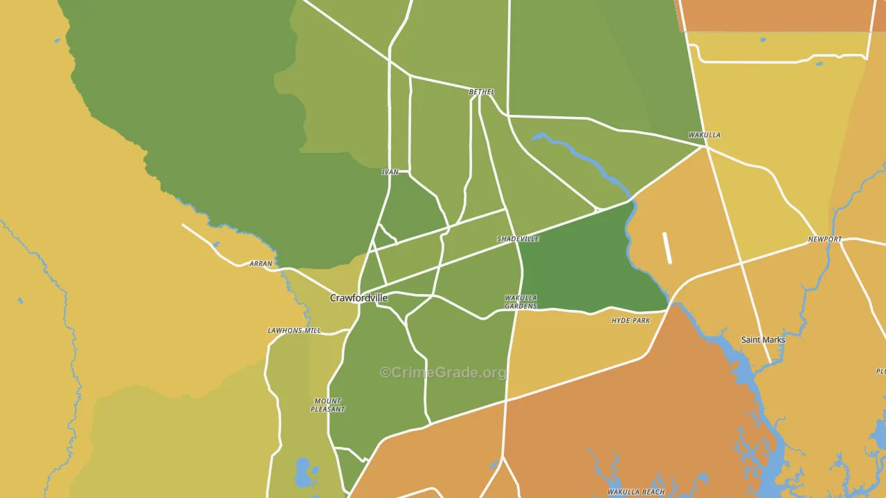 Crawfordville, FL Map of Murder Rates