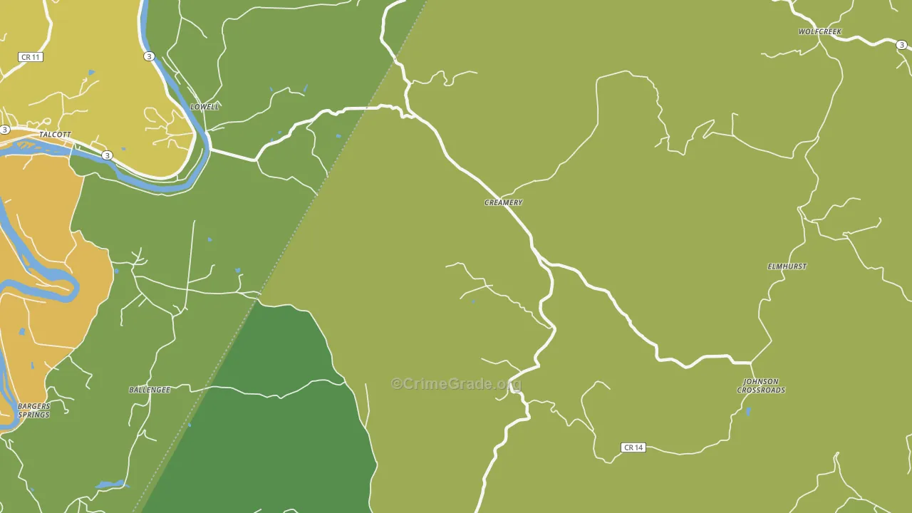 Creamery, WV Map of Murder Rates
