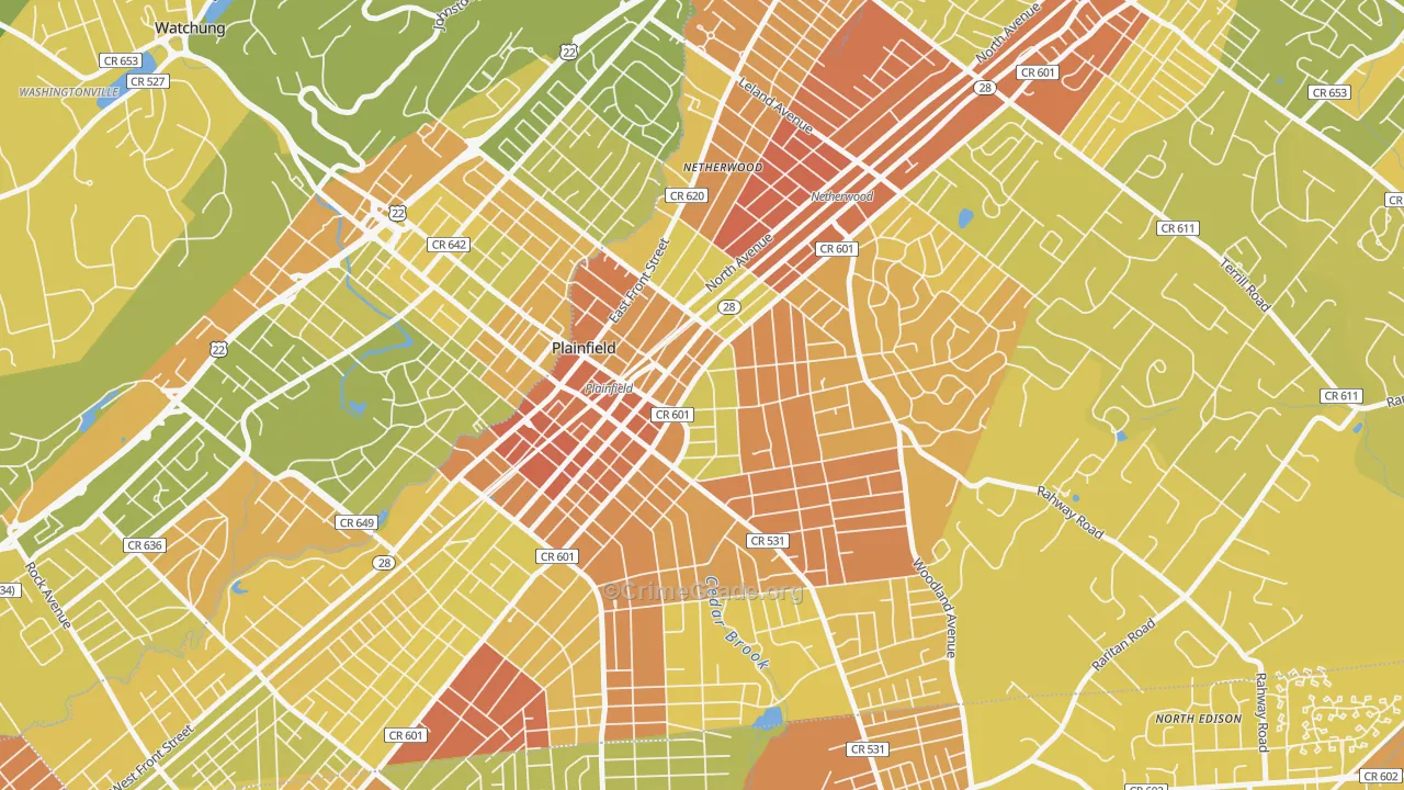 Crescent Area Historic District, Plainfield, NJ Map of Murder Rates