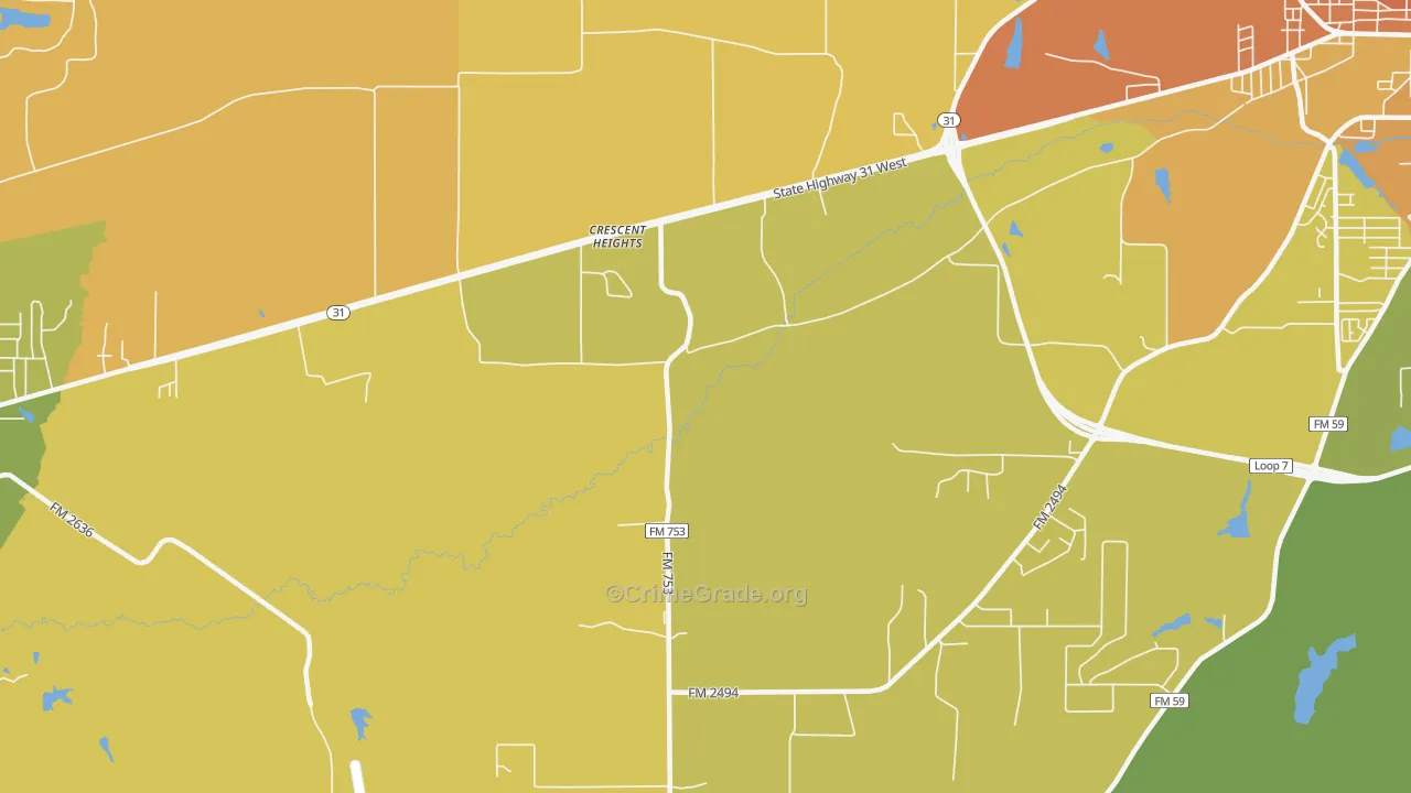Crescent Heights, TX Map of Murder Rates