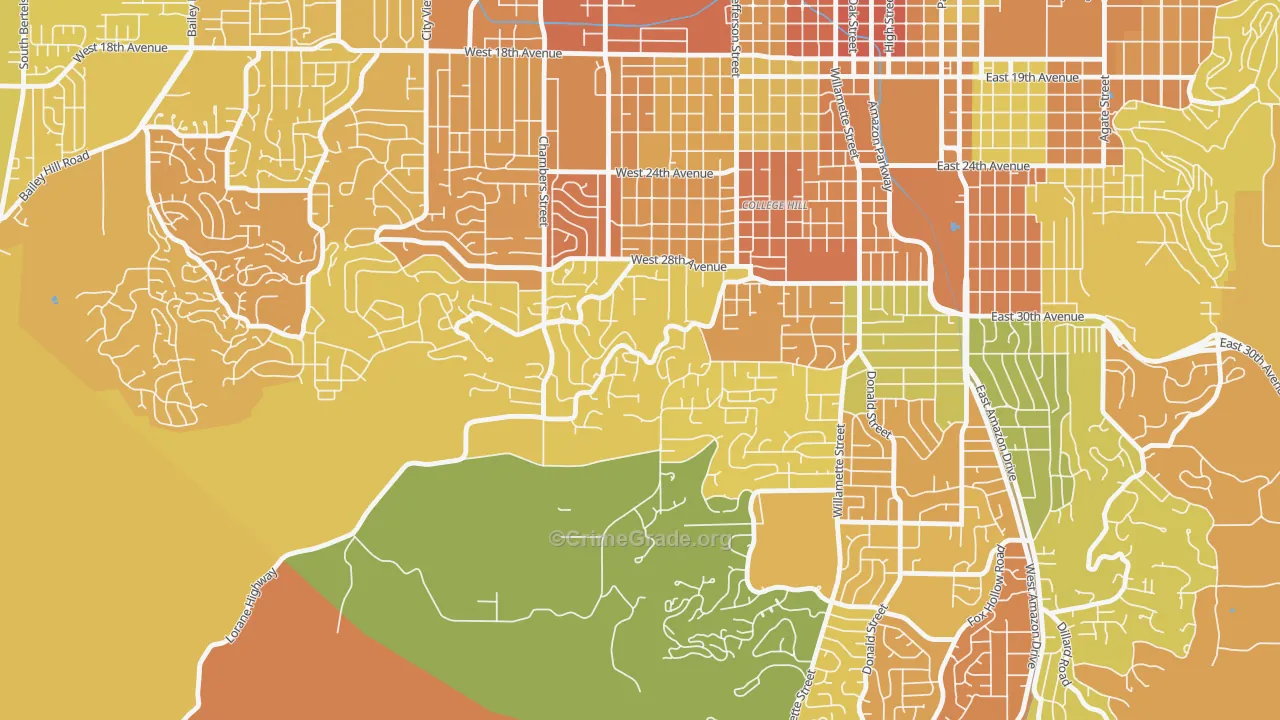 Crest Drive, Eugene, OR Map of Murder Rates