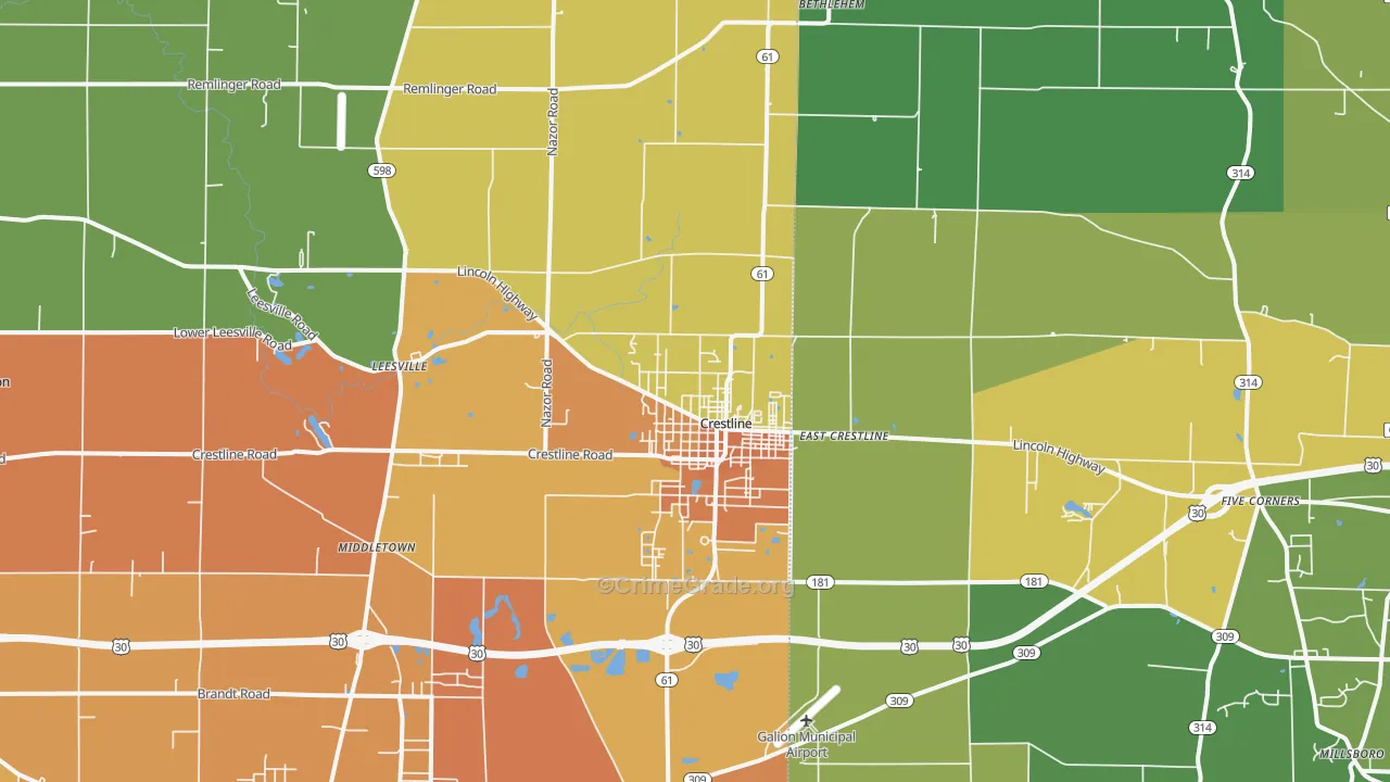 Crestline, OH Map of Murder Rates