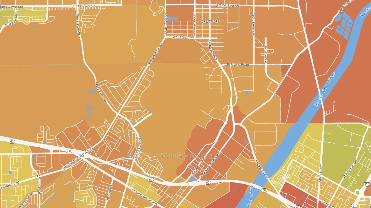 Crestmore Heights, CA Map of Murder Rates