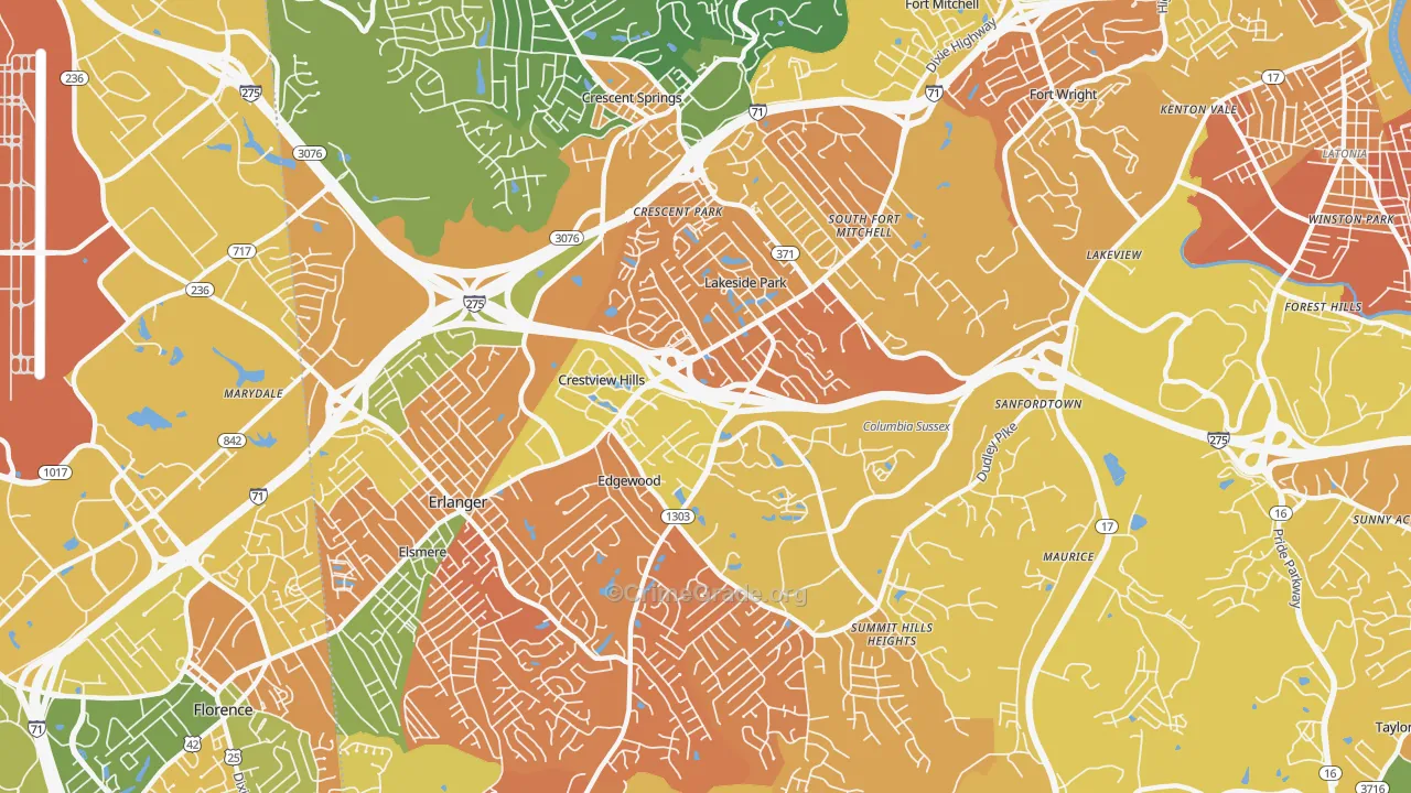 Crestview Hills, KY Map of Murder Rates