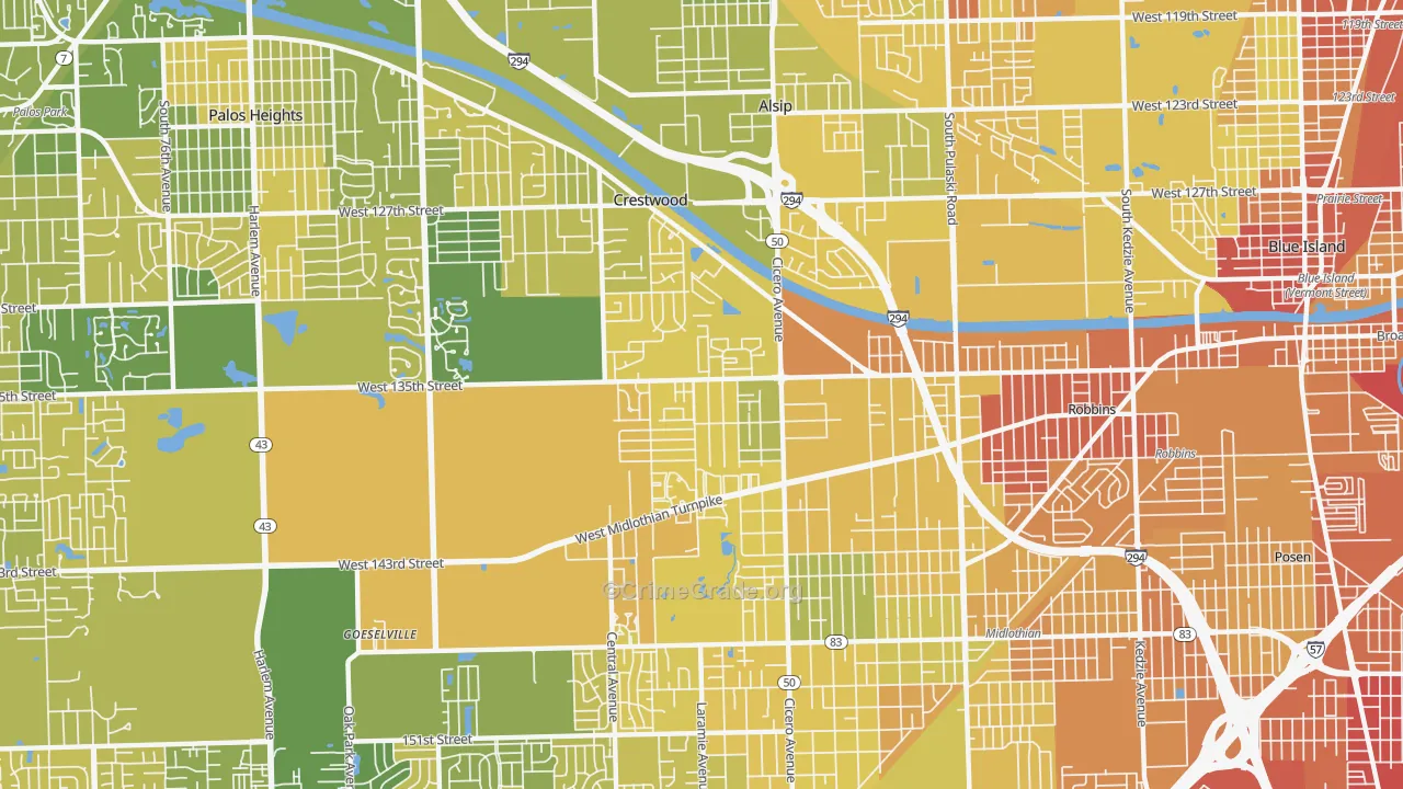 Crestwood, IL Map of Murder Rates