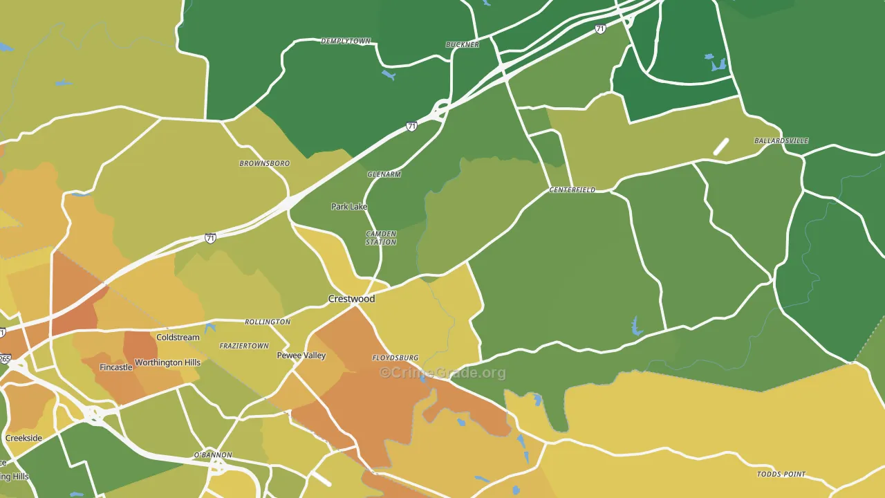 Crestwood, KY Map of Murder Rates