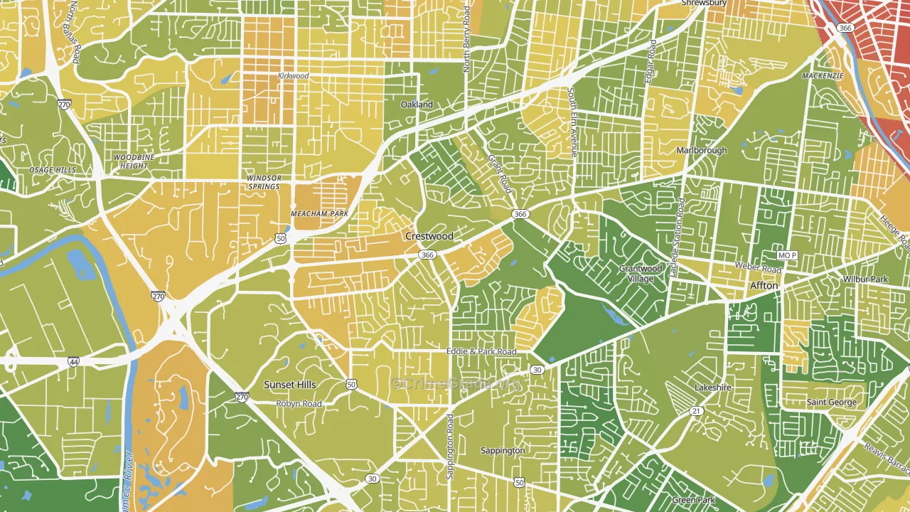 Crestwood, MO Map of Murder Rates