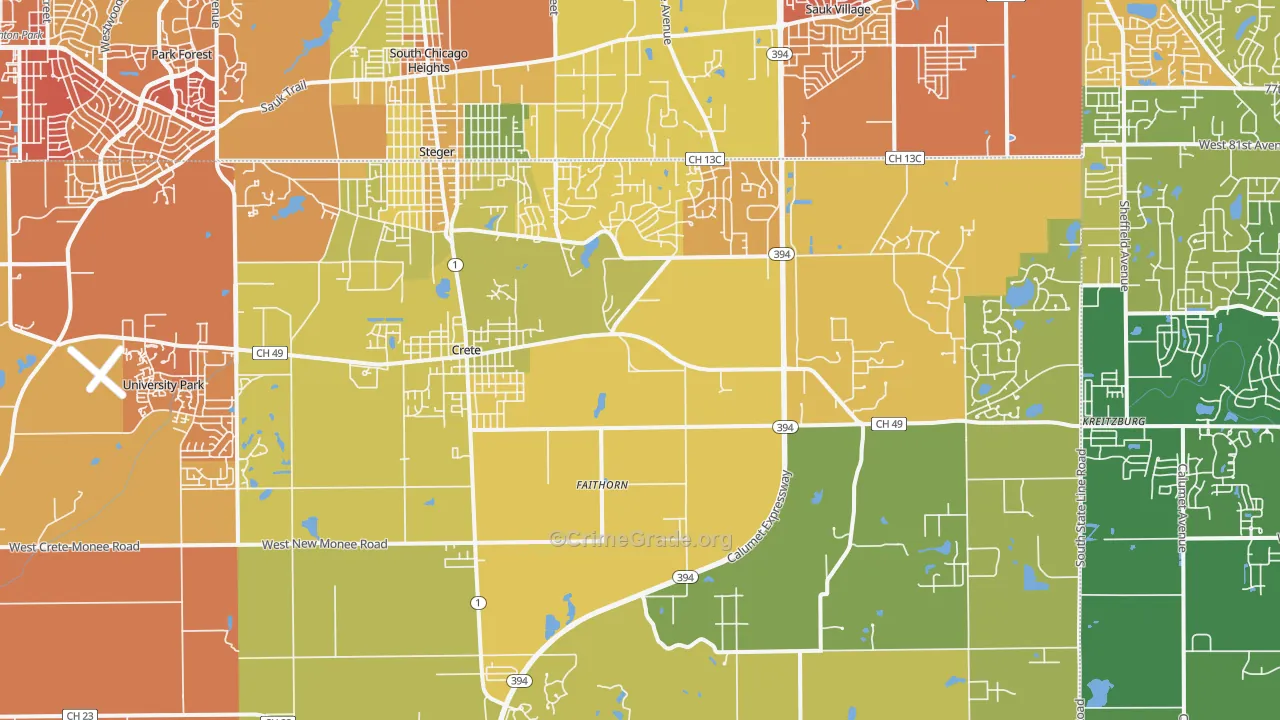 Crete, IL Map of Murder Rates