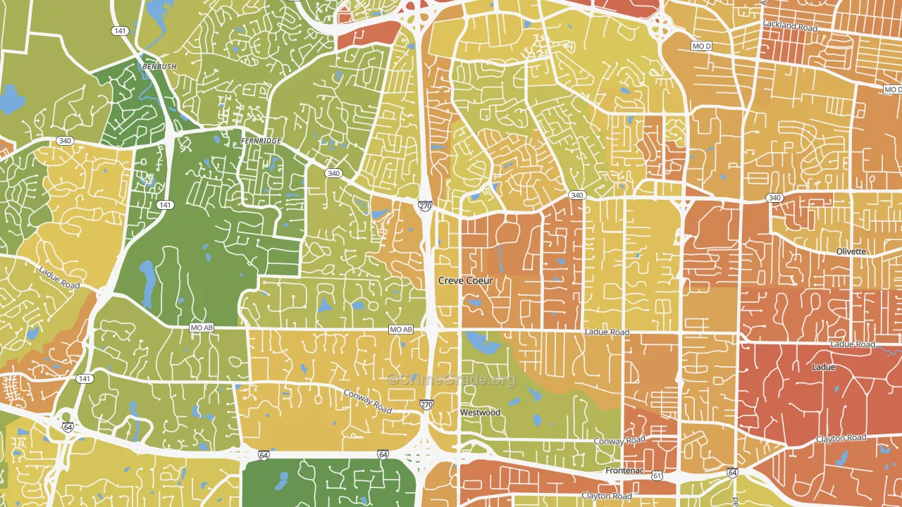 Creve Coeur, MO Map of Murder Rates
