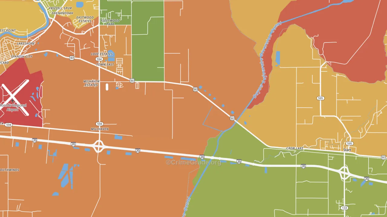 Crew Lake, LA Map of Murder Rates