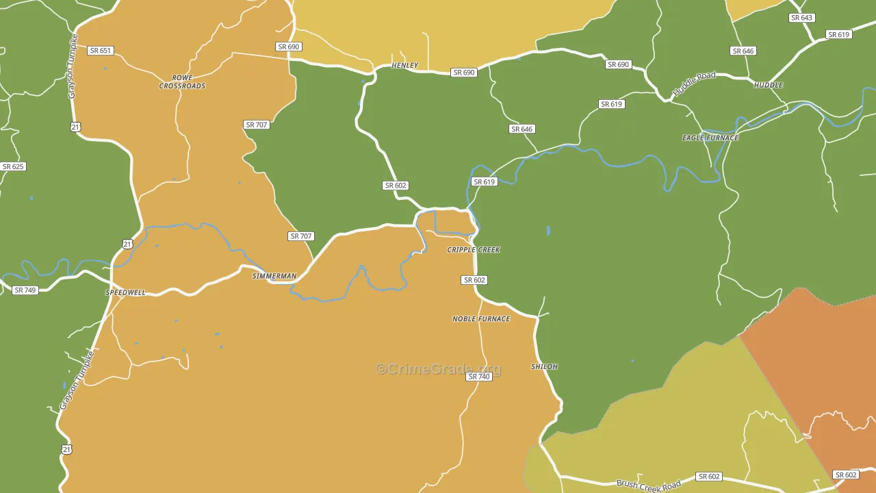 Cripple Creek, VA Map of Murder Rates