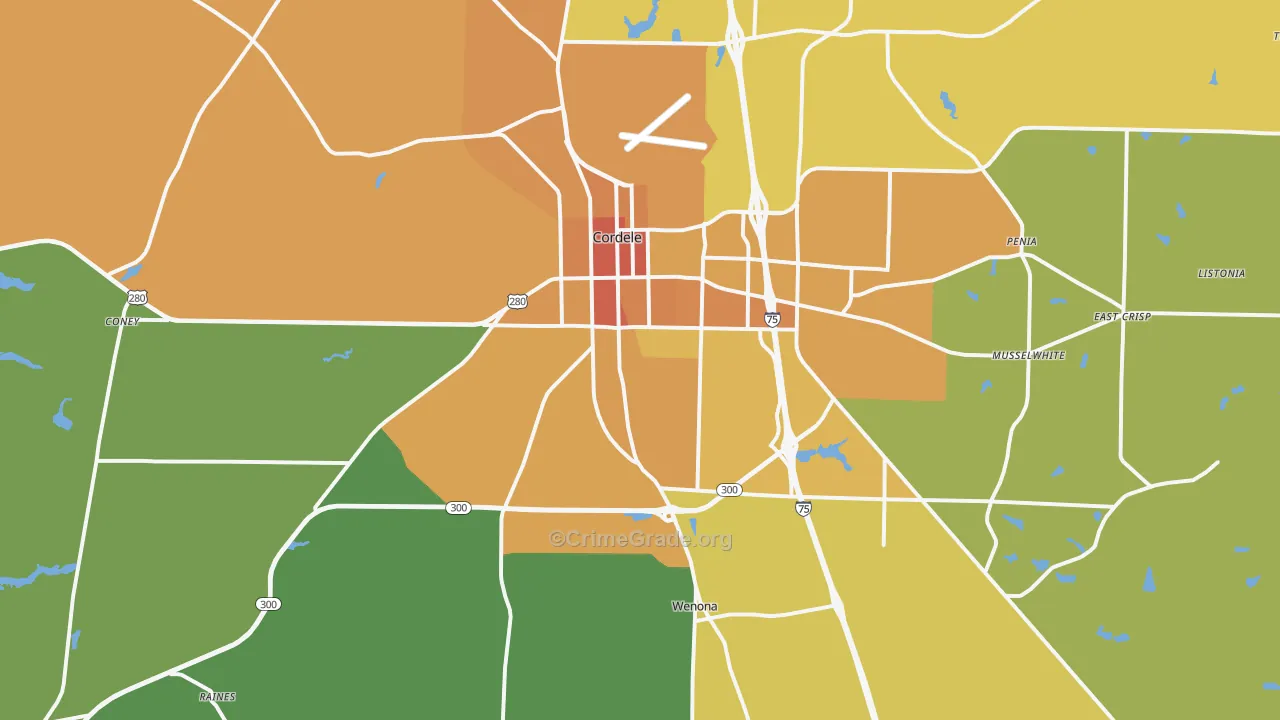 Crisp County, GA Map of Murder Rates