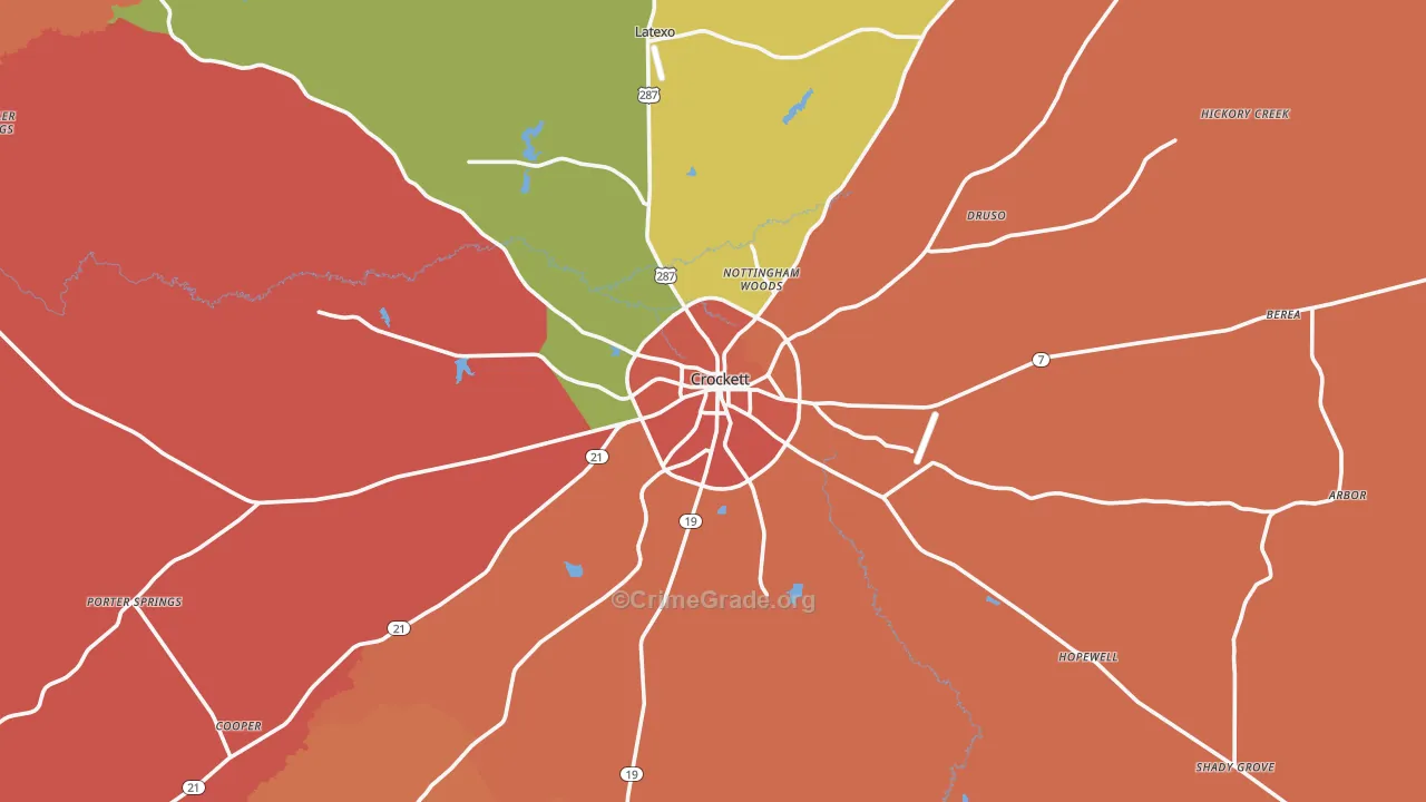 Crockett, TX Map of Murder Rates