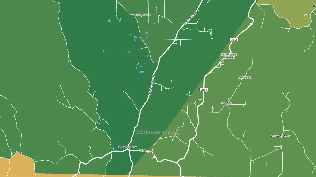 Crooked Oak, AL Map of Murder Rates