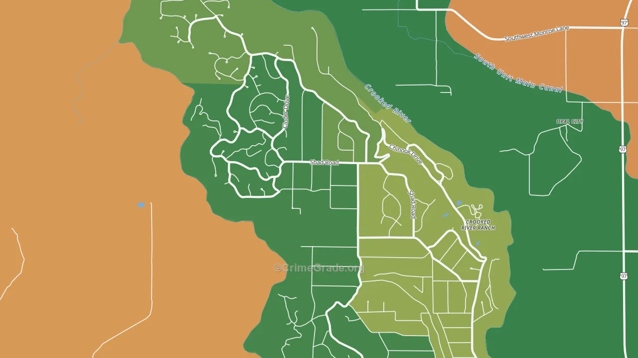 Crooked River Ranch, Terrebonne, OR Map of Murder Rates