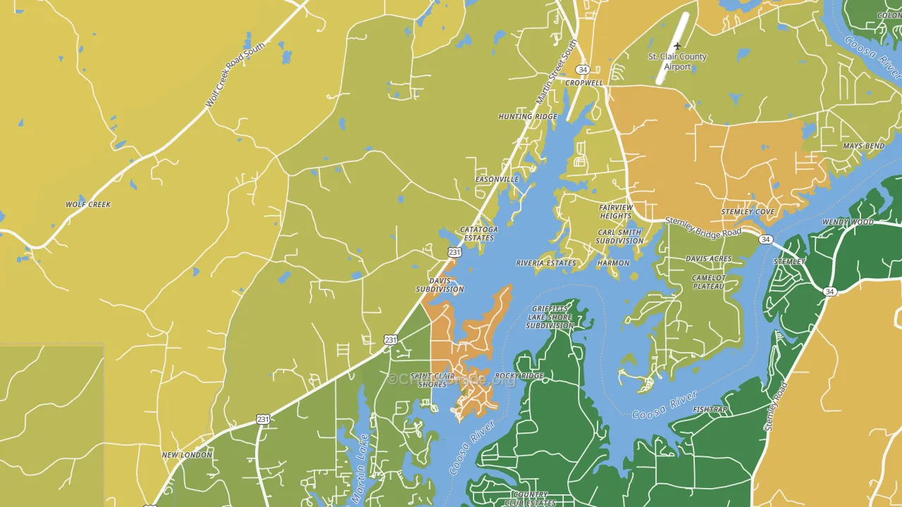 Cropwell, AL Map of Murder Rates