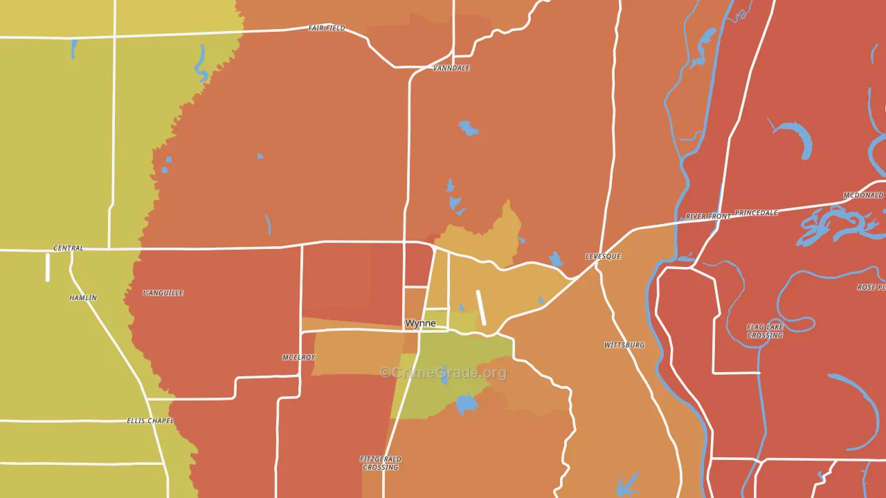 Cross County, AR Map of Murder Rates