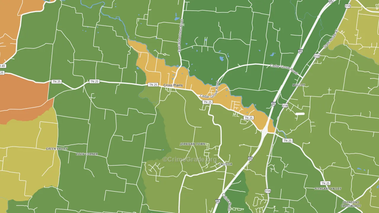 Cross Plains, TN Map of Murder Rates