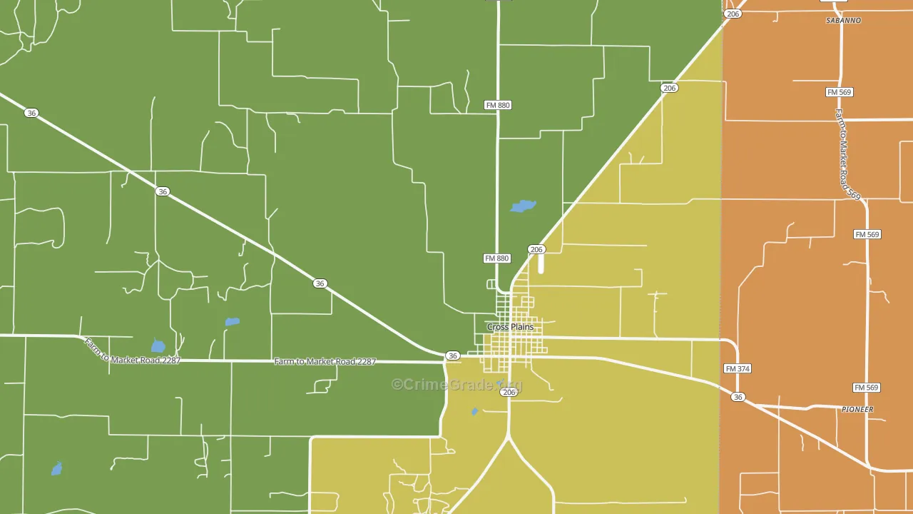 Cross Plains, TX Map of Murder Rates