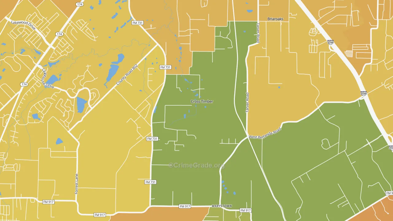 Cross Timber, TX Map of Murder Rates