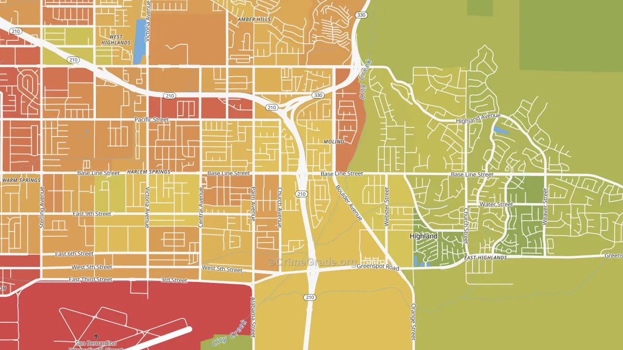 Crossroads, Highland, CA Map of Murder Rates