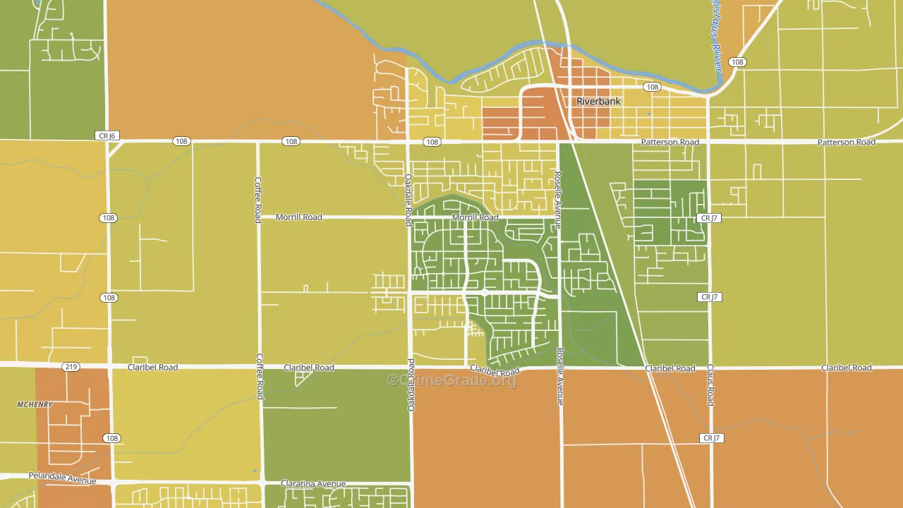 Crossroads-Riverbank, Riverbank, CA Map of Murder Rates