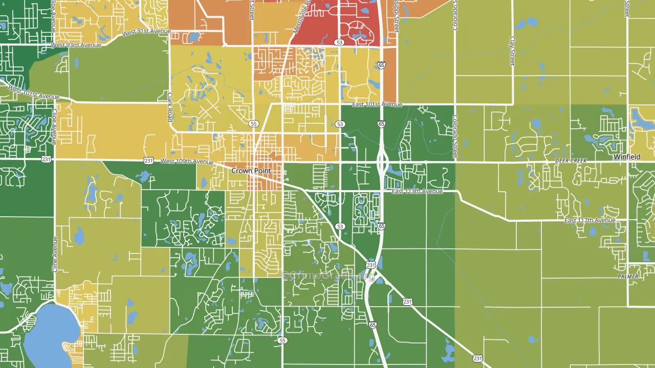 Crown Point, IN Map of Murder Rates