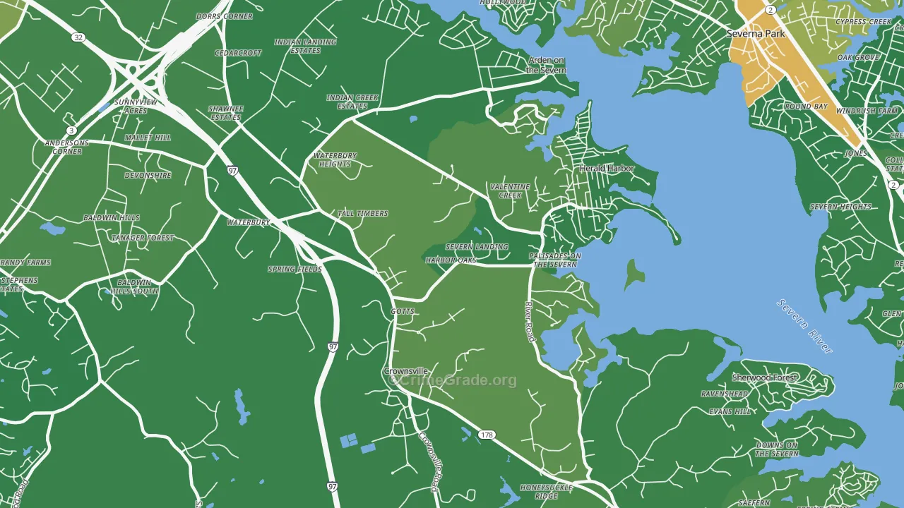 Crownsville, MD Map of Murder Rates