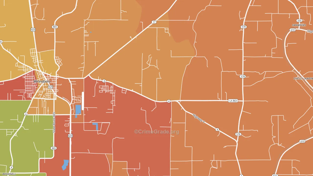 Crowville, LA Map of Murder Rates
