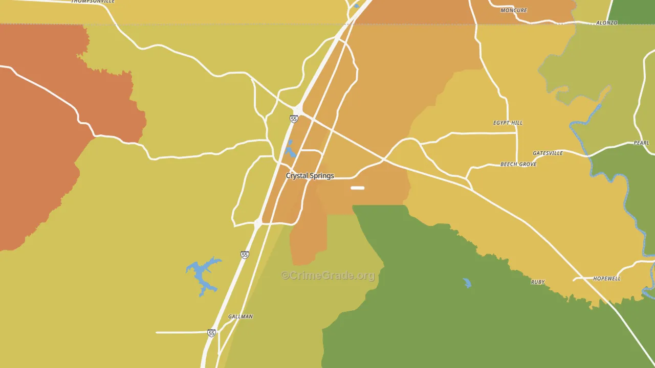 Crystal Springs, MS Map of Murder Rates