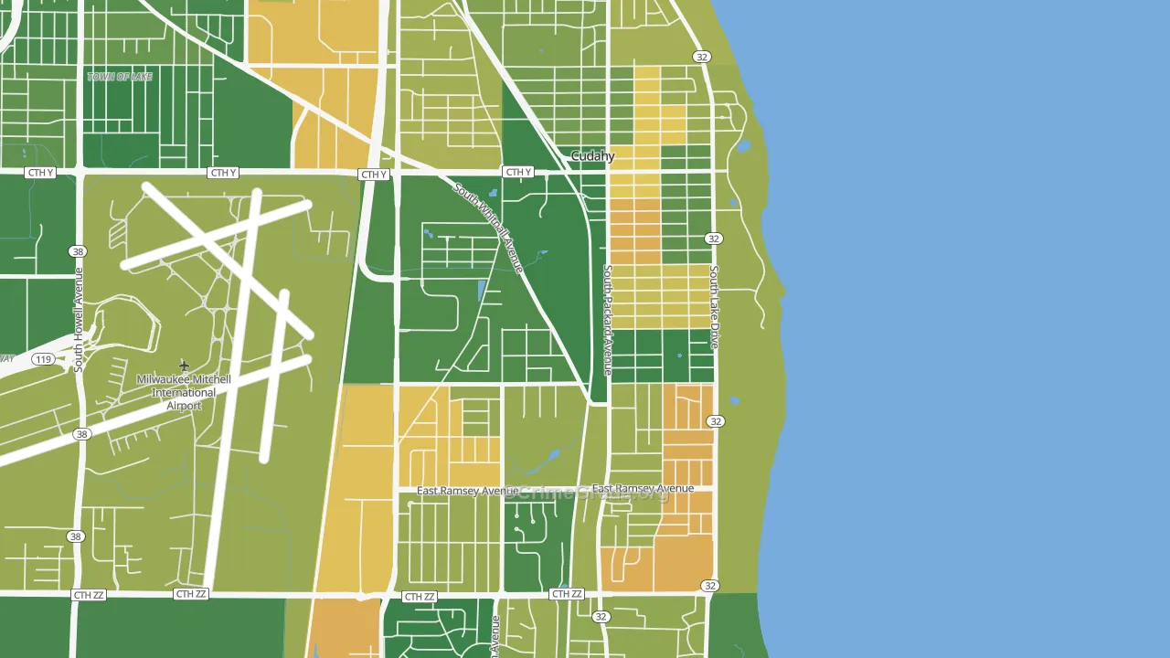 Cudahy, WI Map of Murder Rates