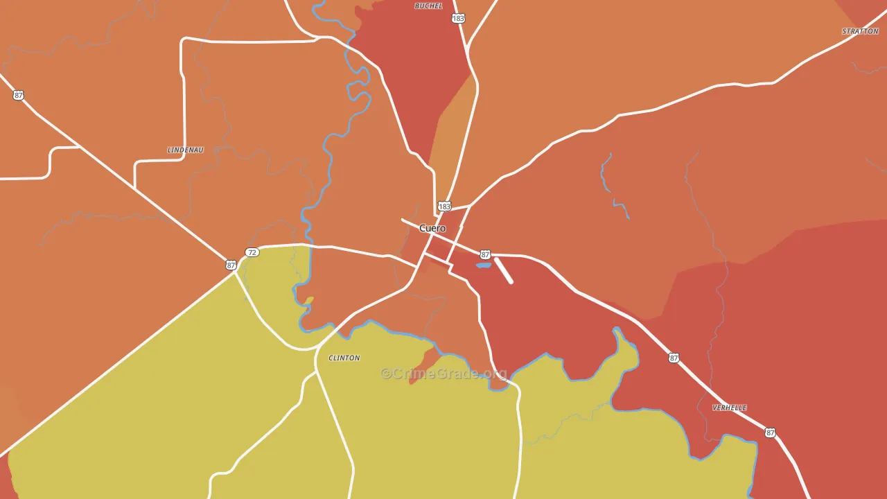 Cuero, TX Map of Murder Rates