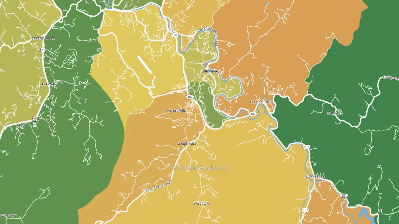 Cullowhee, NC Map of Murder Rates