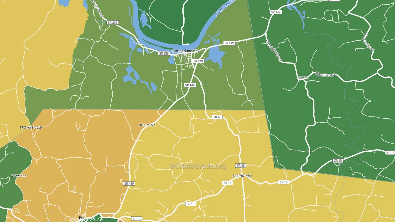 Cumberland City, TN Map of Murder Rates