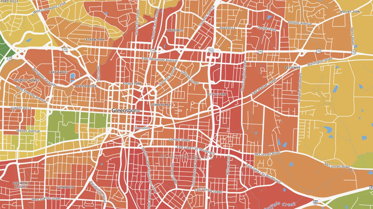 Cumberland, Greensboro, NC Map of Murder Rates